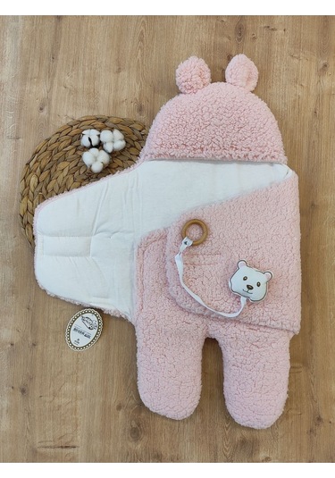 Bebek Dış Kundak Battaniyesi Pelüş Ayaklı Welsoft Uyku Tulumu Kışlık Mont Yenidoğan 0-12 Ay Pembe
