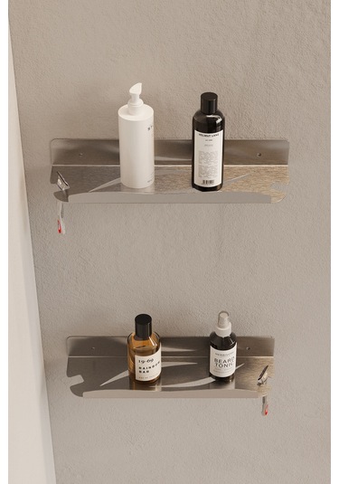 Zift Unique 2 Adet Paslanmaz Çelik İnoks Banyo Şampuan Rafı, Yapışkanlı Ve Vidalı Duş İçi Düzenleyici Askılık Diğer