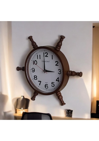 Nostaljik Eskitme Ahşap Gemici Dümen Duvar Saati Çap 35 Cm Eskitme