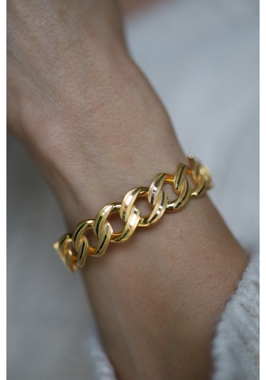 14 Ayar Altın Kalın Cimarlı Kalemli Gurmet Kelepçe Klp24353 Sarı Altın