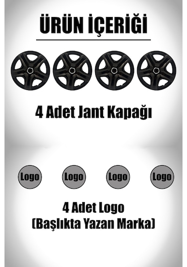 Peugeot Rifter Expert 15" İnç Uyumlu 4 Adet 1 Takım Siyah Jant Kapağı