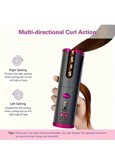 Elektrikli Tam Otomatik Saç Bigudi Kablosuz Otomatik Bukle Makinesi Pembe