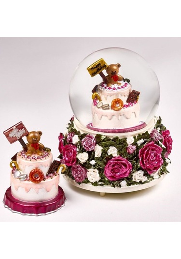 Kar Küresi Renkli Güller Büyük 100 Mm El Boyaması,müzikli Kendinden Üflemeli, Doğum Günü