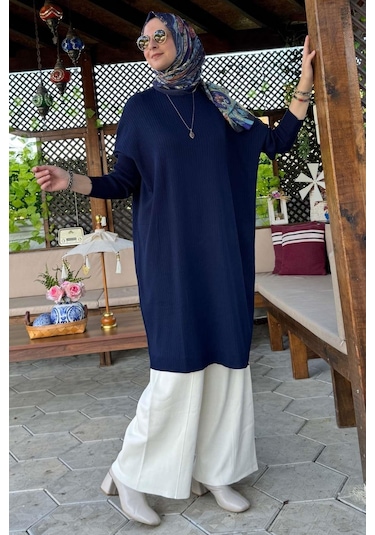 Rabia Şamlı Dora Triko Tunik Lacivert Çok Renkli