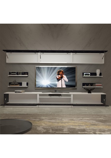 Decoraktiv Trendstyle 8ys Mdf Tv Ünitesi Tv Sehpası Beyaz - Siyah Mermer