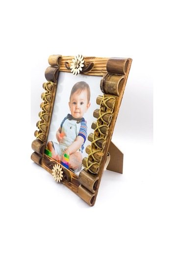 Kişiye Özel Ahşap Bambu Çiçek Desenli Çerçeve 2188