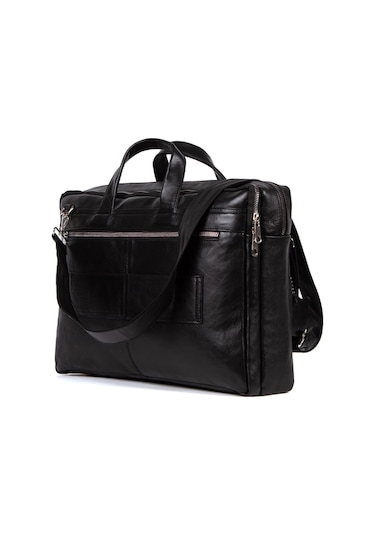 Newish Polo Erkek Siyah Hakiki Deri Evrak Notebook Çantası Siyah