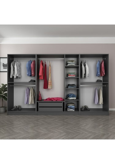 Minar Kale 7 Bölmeli 2 Çekmeceli Giyinme Dolabı Antrasit 190cm