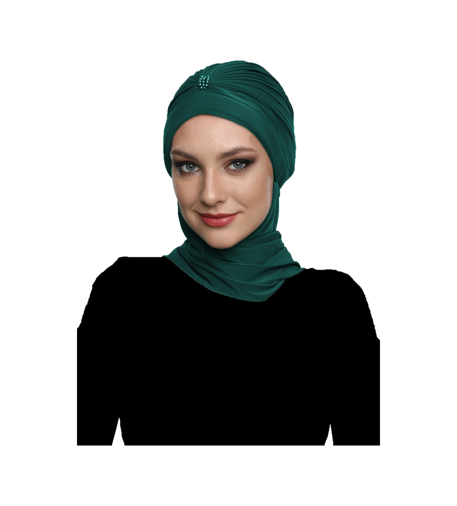 Incili Atkılı El Işi Inci Işlemeli Yeşil Hazır Türban Tesettür Bone Hürrem