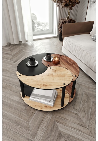 Yin Yang Unity Serenity Orta Sehpa 3 Lü Meşe Ceviz Siyah 70 Cm Meşe