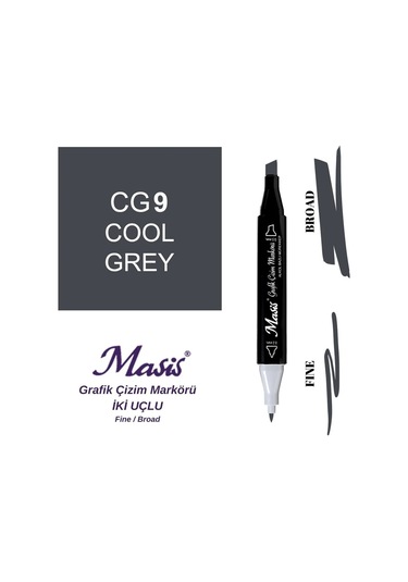 Çift Uçlu Marker Grafik Çizim Kalemi Cg9 Soğuk Gri