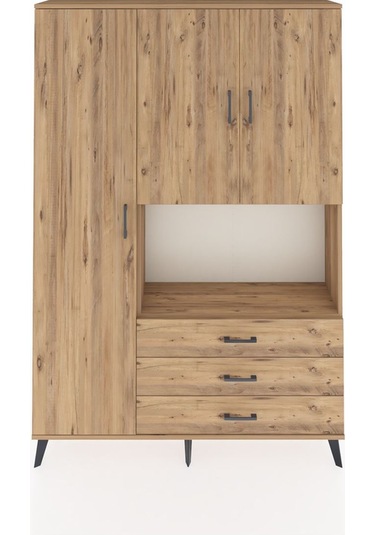 Arges Dolap 6 Raflı 3 Çekmeceli 3 Kapaklı 132x30x195 Çam-çam/çam Çam