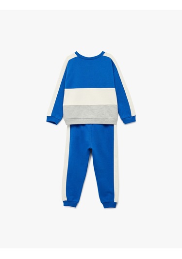 Koton Pamuklu Şardonlu Baskılı Renk Bloklu 2'li Eşofman Takımı Mavi 6wmb10208tk Mavi