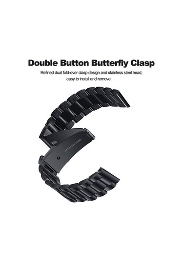 Springsun Huawei Watch Gt2 46mm, Honor Magic Watch 2/1 46mm Uyumlu 22mm Paslanmaz Çelik Üç Pırlanta Kordon - Orta Gümüş, Kenar Siyah