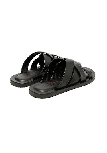Black Terlik Erkek M7727 The Sandals Factory Leather Upper Sandals Siyah