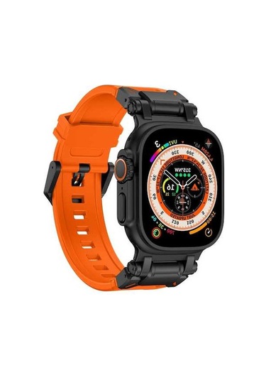Novahub İos Watch Uyumlu Ultra 2 49mm Explorer Tpu Saat Bantı Siyah Turuncu, Kırmızı Renk Alternatifi