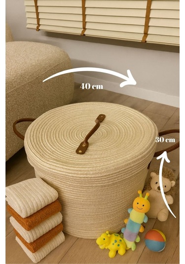 Armonia Deri Saplı Kapaklı Kirli Çamaşır Sepeti Düzenleme Sepeti Oyuncak Sepeti Krem