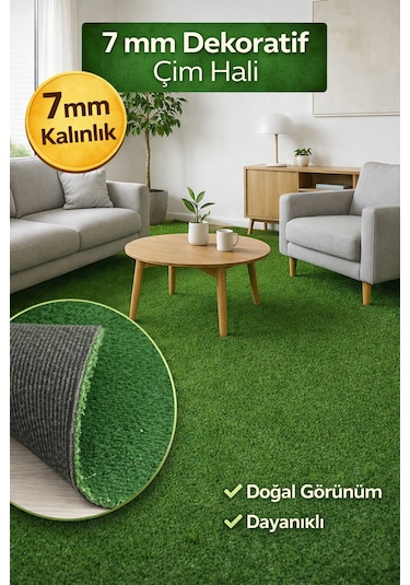 7 Mm Dekoratif Çim Halı Doğal Görünüm, Pratik Kullanım 100 x 100