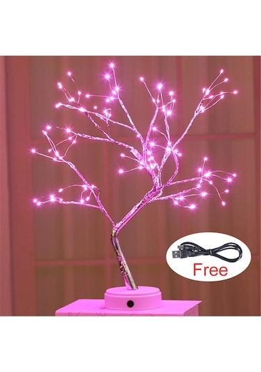 Mor Led Gece Lambası Mini Noel Ağacı Bakır Tel Çelenk Lamba Çocuklar Için Ev Yatak Odası Dekorasyon Dekor Peri Işık Usb Destekli Mor