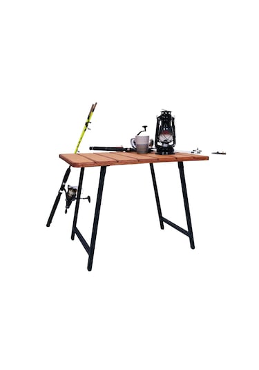 Alin Metal Katlanır Ahşap Kamp Ve Piknik Masası Kahverengi - Siyah