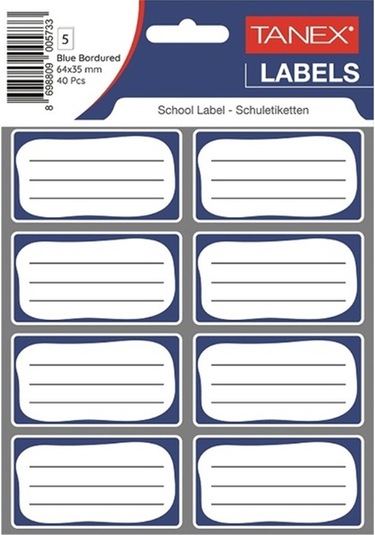 Tanex Kids Okul Etiketi Bordürlü Mavi 5li - 3 Paket Çok Renkli