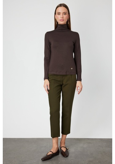 On Kadın Balıkçı Yaka Basic Bluz 61433 Kahverengi Kahverengi