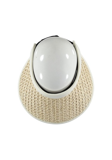 Uv Korumalı 50 Faktör Kadın Hasır Vizör Şapka Örgü Tasarım Vizör Ekru