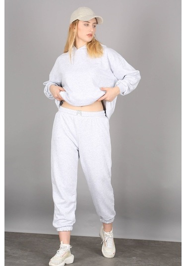 Mad Girls Gri Kapüşonlu Kadın Eşofman Takımı Mg1225 Gri
