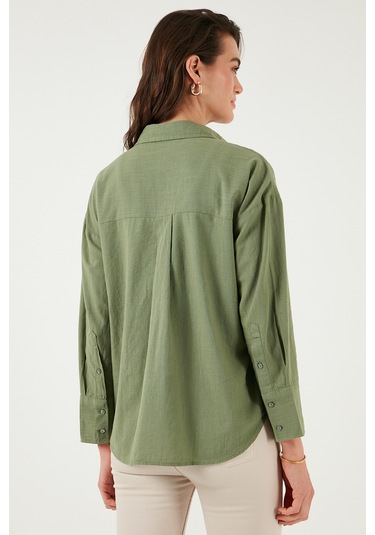 Lela Pamuklu Regular Fit Uzun Kollu Düz Bayan Gömlek Cf25S168305 Haki