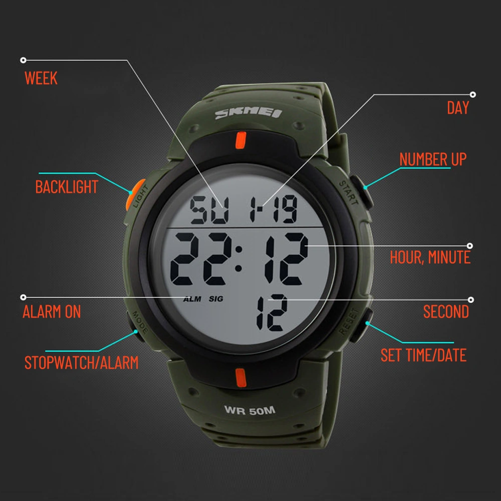 Lemestar Erkek Spor Kol Saati - Yeşil - Gündüz Gece Görünür Ekran - Kronometre, Alarm Ve Tarih Gösterimi