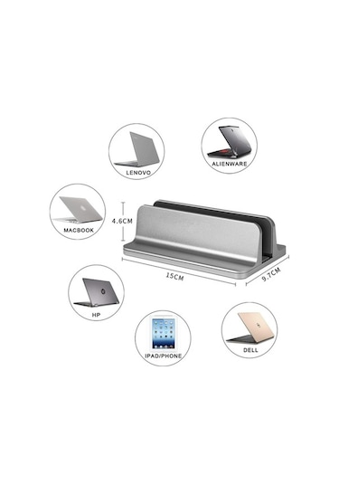 Ebitda Alüminyum Dikey Dizüstü Bilgisayar Sehpası - Ayarlanabilir Masaüstü Tutucu, Gümüş, Macbook, Dell, Lenovo Uyumlu