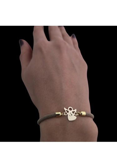 Archin S Harfine Özel Mevlana Figürlü Kahverengi Örgülü 14 Ayar Altın Plakalı Hediye Bileklik-335harf Altın