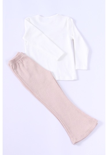 Kız Çocuk Triko Takım Fiyonklu Fırfırlı İspanyol Paça E21 Bej