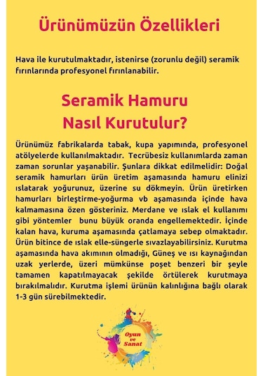 4 Kg Seramik Hamuru Seti, Oyun Hamuru Seti, Kil Çamuru Ebeşuar, Havayla Kuruyan Kil Çamur Seramik