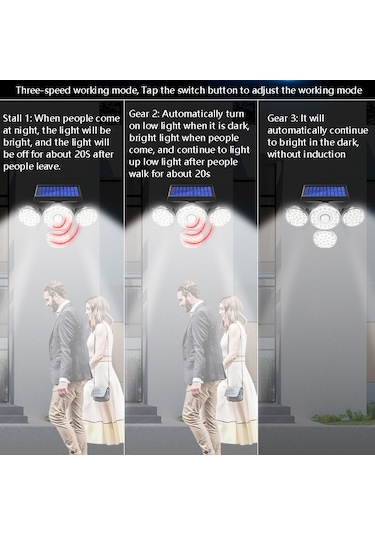 Sones Tg-ty051 4-baş Döndürülebilir Güneş Duvar Lambası Gövde Sensörü Açık Bahçe Su Geçirmez Koridor Bahçe Aydınlatması Sokak Lambası, Spec: 180 Led