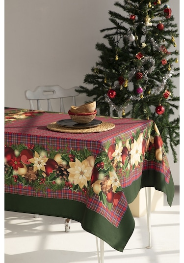 Ays Home Kırmızı Top Desen Yılbaşı Masa Örtüsü