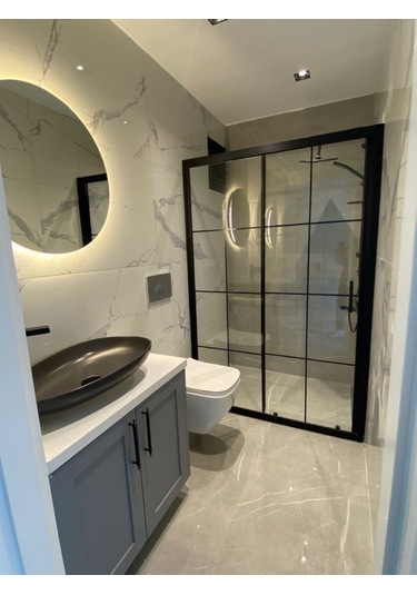 Teknesiz Cam Duşakabin 1 Sabit 1 Sürgülü Karolaj Desenli Kd105 Siyah