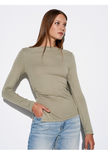 Dilvin 32198 Kayık Yaka Büzgülü Top-çağla Çağla