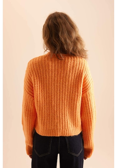 DeFacto Coool Oversize Geniş Kalıp Bisiklet Yaka Triko Kazak V1811AZNSOG162 Turuncu