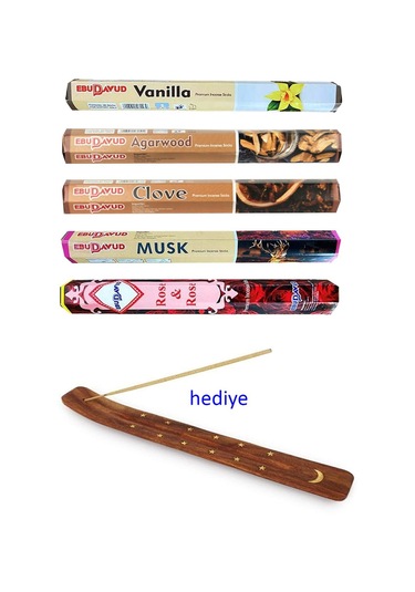 5 Paket 20 Çubuklu Tütsü Vanilla - Musk - Clove - Wood - Redrose - Kayık Hediyeli