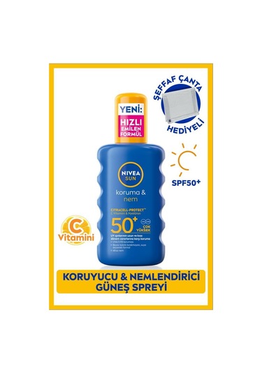 Sun Spf50 Yüksek Güneş Koruyucu Ve Nemlendirici Vücut Spreyi 200ml, Suya Dayanıklı, Çanta Hediyeli