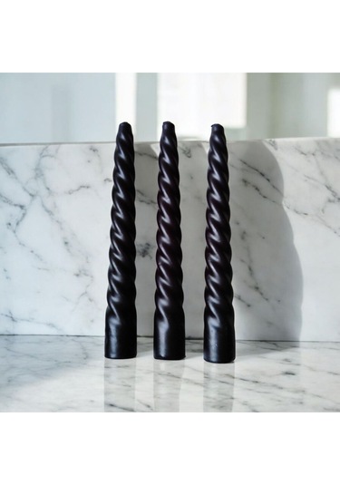 Denic 3 lü Siyah İtalyan Burgulu Şamdan Mum  Kıvrımlı Mum