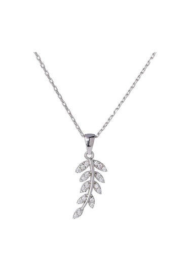 Zeytin Dalı Model Zirkon Taşlı 925 Ayar Gümüş Kadın Kolye