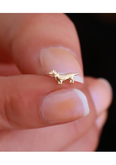 14 Ayar Altın Köpek Motifli Tragus Piercing Sarı Altın