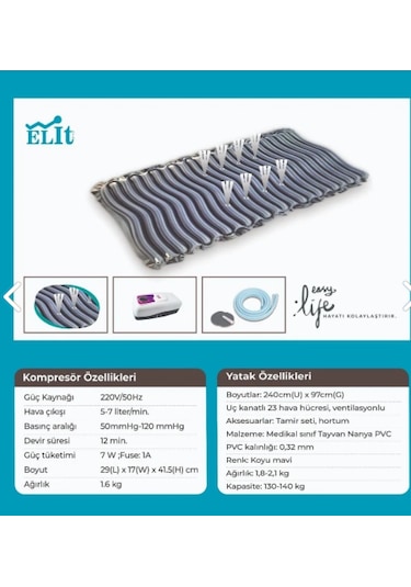 Elit Boru Tipi Desenli Ventilasyon Özellikli Havalı Yatak