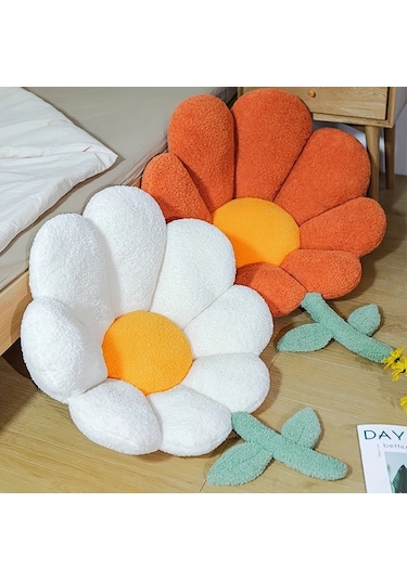 Elmpaly Turuncu Yastık 24x25 İnç Yumuşak Puşiden Dekoratif Çiçek Koltuk Yastığı Turuncu
