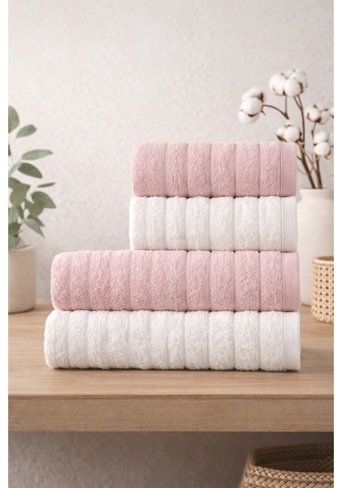 Violeta Model 4'lü Banyo Havlu Seti Pudra-krem
