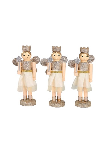 Homyl 3 Parça 12cm Ahşap Fındıkkıran Melek Kız Altın