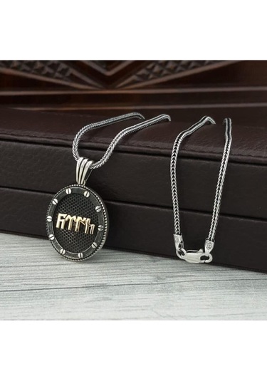 Göktürkçe Türk Yazılı Oval Model Gümüş Erkek Kolye