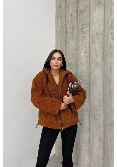 Kadın Taba Fermuar Detaylı İthal Peluş Dpnbdm5000 Taba